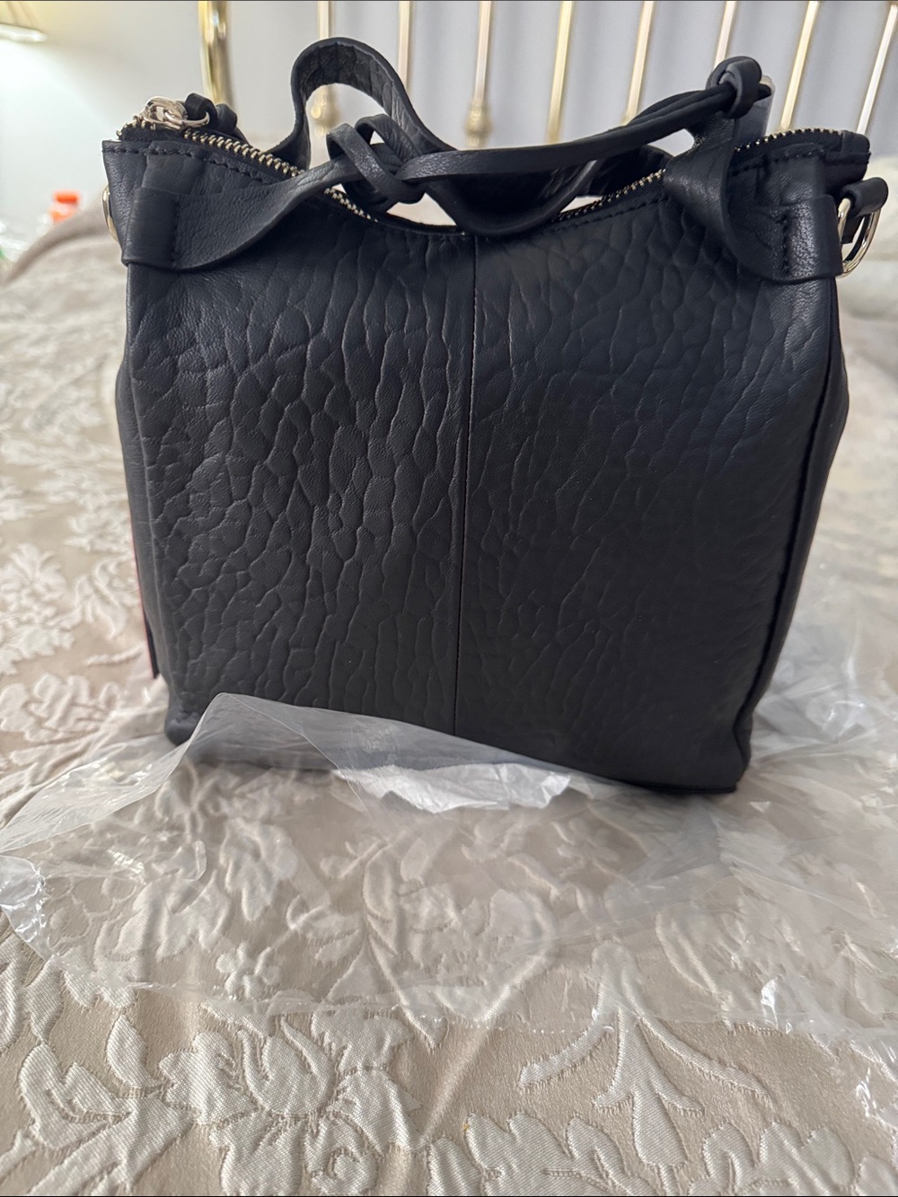 Vince Camuto Black Textured Leather Mini Satchel